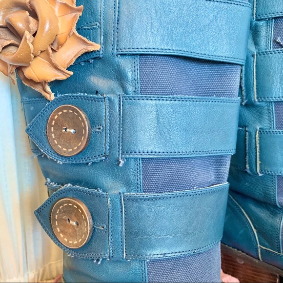 Anthro MATIKO Blue Leather Boots - Picture 5 of 13